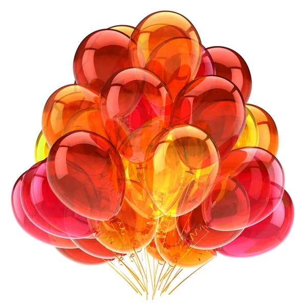3D ilustrace party bubliny skupina lesklý červený žlutý oranžový — Stock fotografie