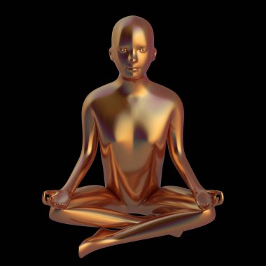 Yoga lotus poz adam stilize şekil altın 3d illüstrasyon