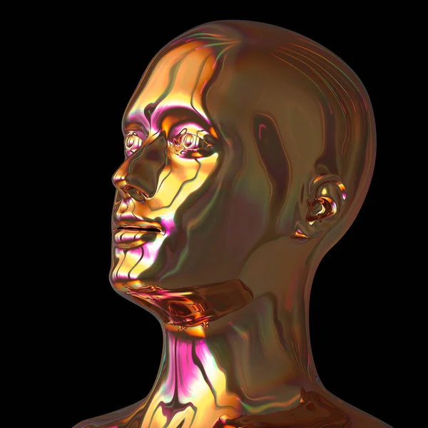 3D ilustrace železa s hlavou stylizované kovové zlaté leštěné — Stock fotografie