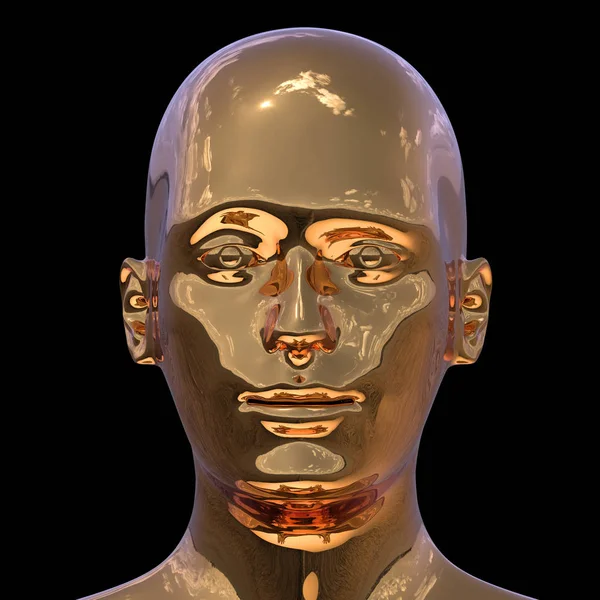 3d illustration of golden man face stylized portrait iron polished