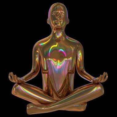 Demir adam lotus 3d illüstrasyon stilize insan zihinsel gurusu poz