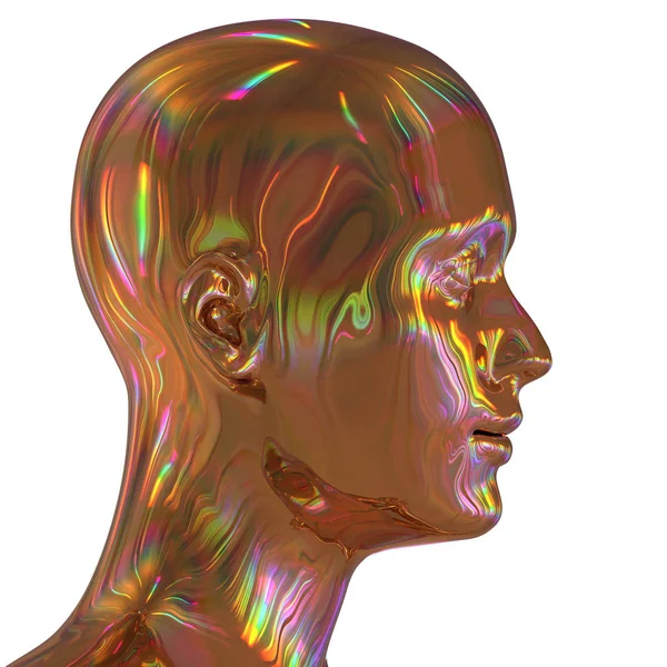 3D ilustrace člověka Železná hlava silueta stylizované zlatá barvitá — Stock fotografie