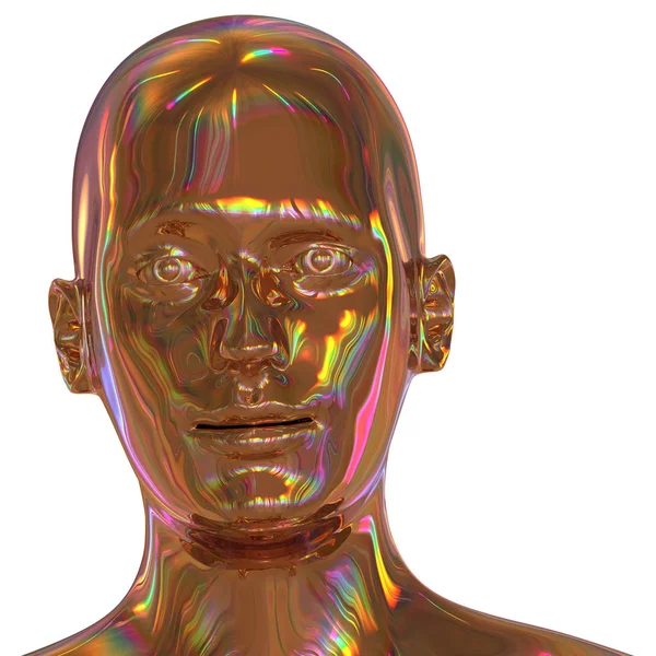 3D ilustrace železné hlavy muž stylizovaný portrét zlatá leštěná — Stock fotografie