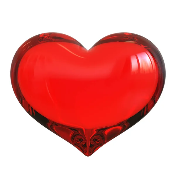 3D illusztráció vörös szív alakú szerelmes szimbólum üveg áttetsző — Stock Fotó