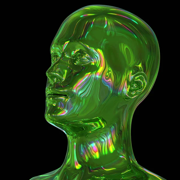 3d illustration of man head stylized metallic green glossy colorful — Stock Photo, Image