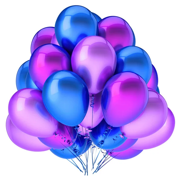 3d 气球串蓝色紫色派对的插图，生日装饰 — 图库照片