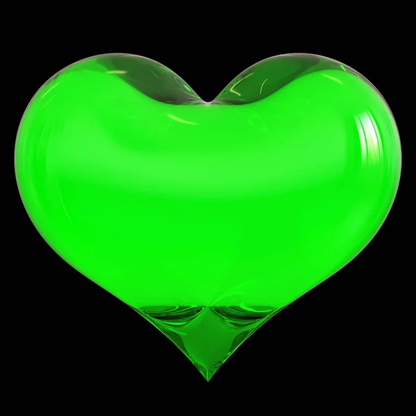 Ilustración 3d de forma de corazón verde hecha de vidrio visión nocturna estilizada — Foto de Stock