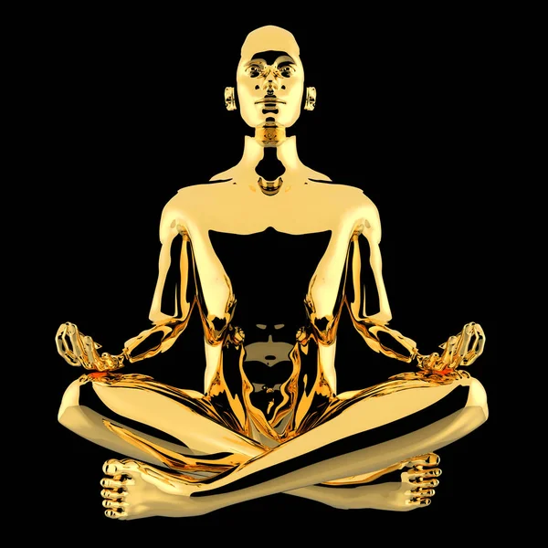 3d illustration of yoga man lotus pose golden character stylized