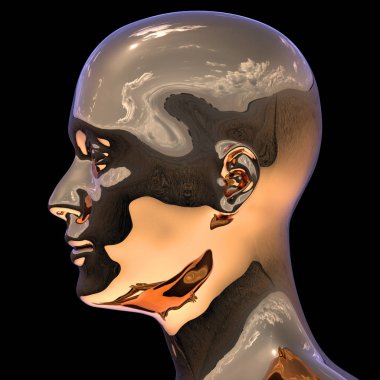 Adam metal kafa siluetstilize altın cilalı 3d illüstrasyon