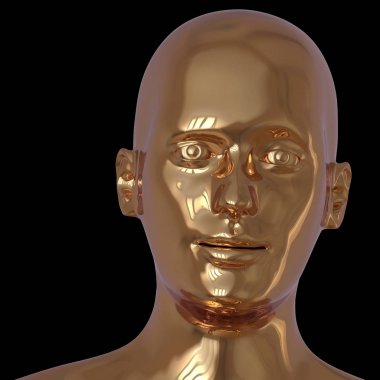 Tek demir adam yüz altın kafa çekim portre 3d illüstrasyon