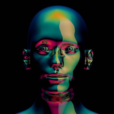 Metalik adam kafası yeşil altın cilalı simge 3d illüstrasyon