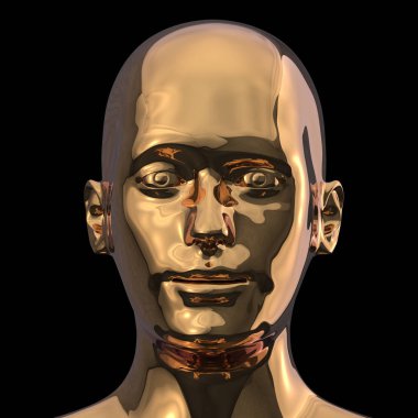 Tek demir adam yüz altın baş çekim portre 3d illüstrasyon