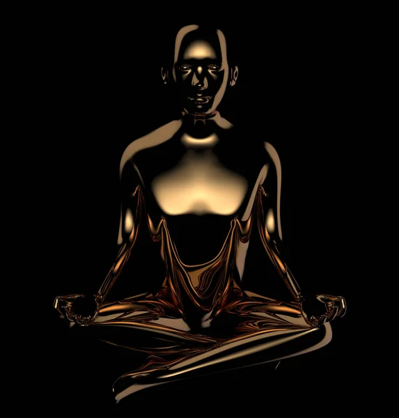 3d illustration of yoga man lotus position stylized figure golden
