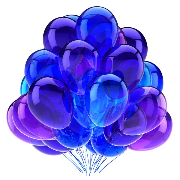 Mutlu doğum günü balonları demet mavi mor 3d illüstrasyon — Stok fotoğraf