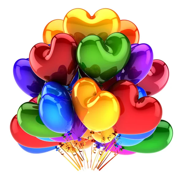 Fiesta evento globos racimo corazón en forma de símbolo de amor colorido — Foto de Stock