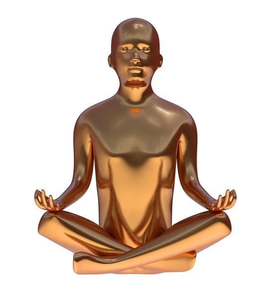 Yoga Goldmann stilisierte Figur Seelenfrieden Lotus Pose metallisch — Stockfoto