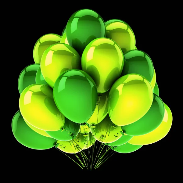 Green bunch of helium balloons birthday carnival event party symbol — Stock Photo, Image