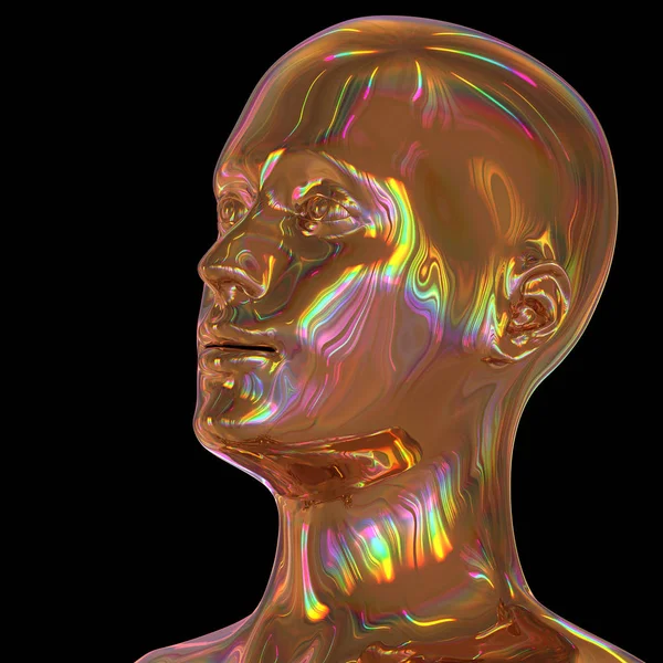 Portrétní Železný muž s hlavou stylizovaný kovový zlatý barevný odraz — Stock fotografie