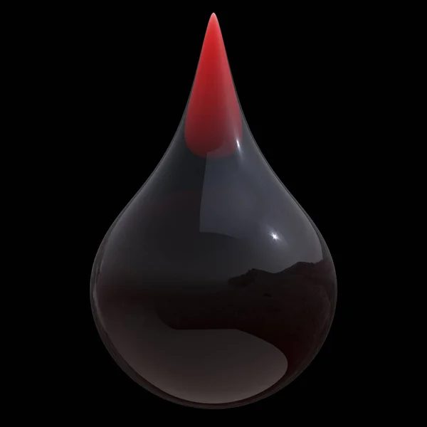 Schwarzer Öltropfen Benzintropfen glänzend Nahaufnahme auf schwarz — Stockfoto