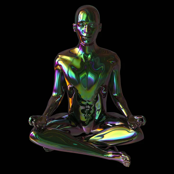 Demir adam portre Yoga Lotus parlatılmış şekil stilize yeşil — Stok fotoğraf