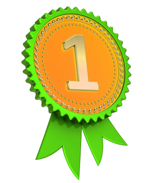 Grüne Schleife Nummer 1 eine goldene Medaille. 1. Platz — Stockfoto