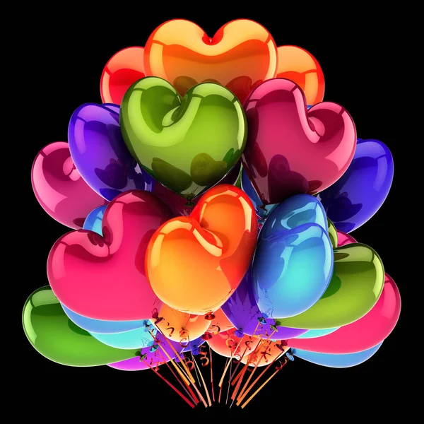 Balony Serce party w kształcie kije kilka wielobarwne balonów kolorowe — Zdjęcie stockowe