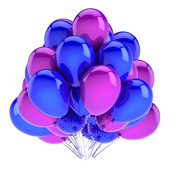 Purple blue bunch of helium balloons. Party birthday decoration — Stock Photo, Image