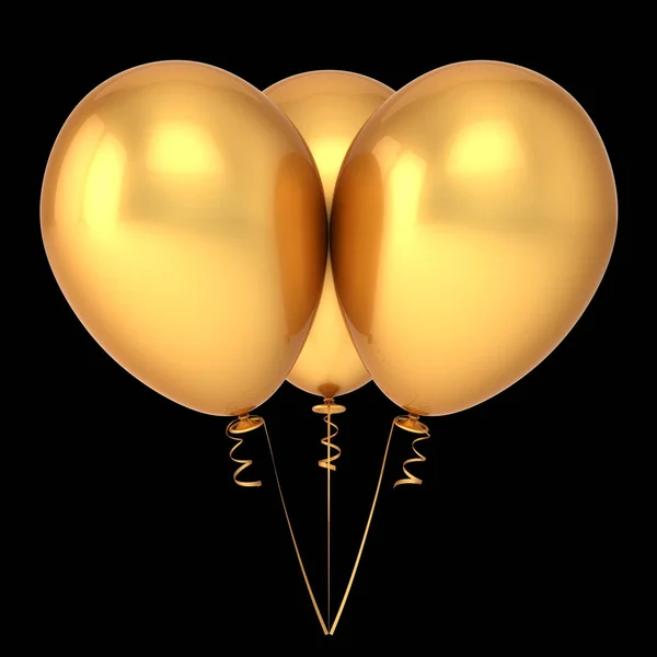 Tres 3 globos de fiesta de oro manojo de lujo de oro. Decoración de cumpleaños — Foto de Stock