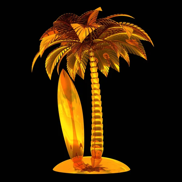 Goldene Palme Surfbrett stilisierte Surfbrett Insel tropischen — Stockfoto