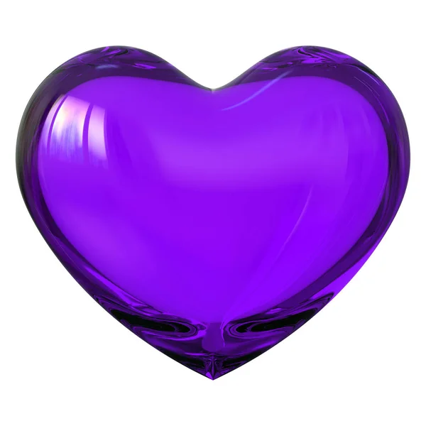 Forma de coração roxo Amor símbolo vidro translúcido brilhante — Fotografia de Stock