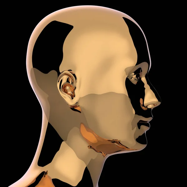 Man head golden silhouette stylized metallic polished
