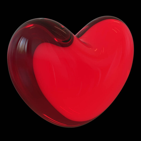 Glass heart shape red translucent LOVE symbol over black