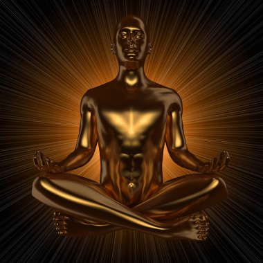 Demir adam rakam Yoga Lotus poz stilize altın vücut enerji flaş ışınları