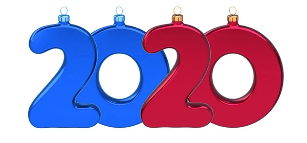 Feliz Año Nuevo 2020 grandes números como Navidad baubles rojo azul — Foto de Stock