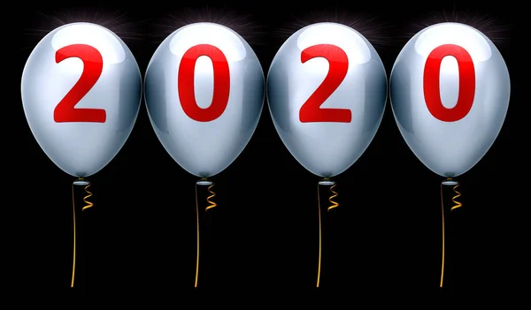 Feliz Año Nuevo 2020 fiesta globos aniversario rojo plata — Foto de Stock