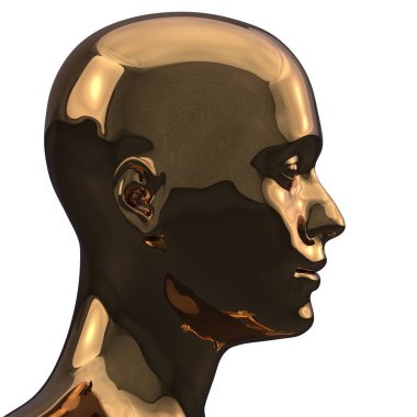 Altın adam baş silueti stilize metalik cilalı