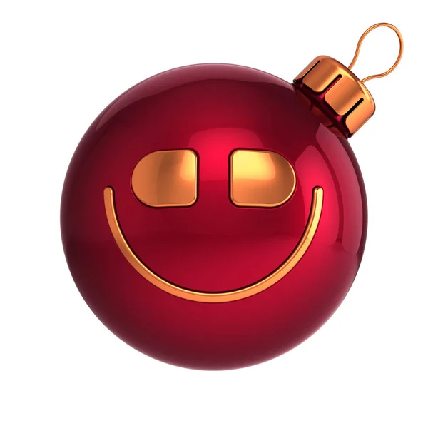 Divertida bola de Navidad de oro rojo sonriente emotiocon cara emoji — Foto de Stock