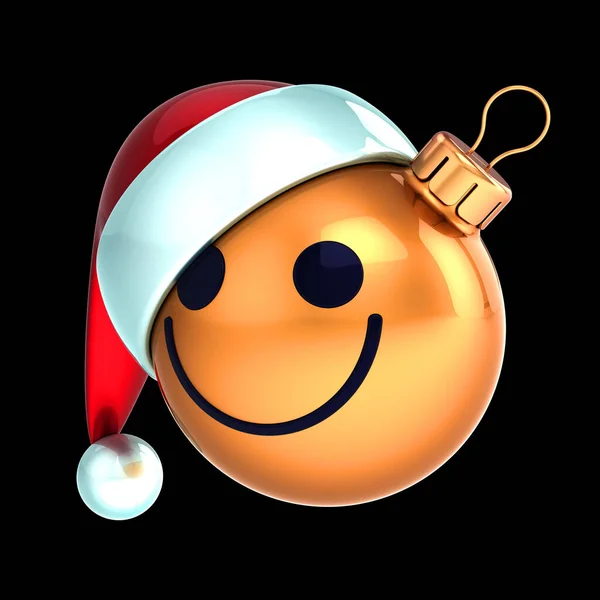 Śmieszne Boże Narodzenie piłka Santa kapelusz uśmiechnięta twarz stylizowana dekoracja — Zdjęcie stockowe