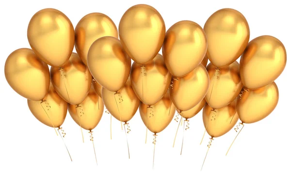 Golden Party ballons groupe bannière horizontale. Joyeux anniversaire — Photo