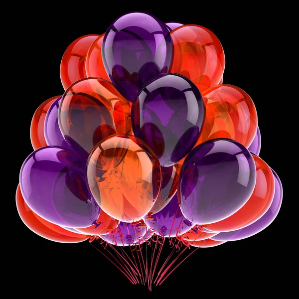 Fioletowy pomarańczowy balon kilka szczęśliwych urodziny świętować symbol — Zdjęcie stockowe