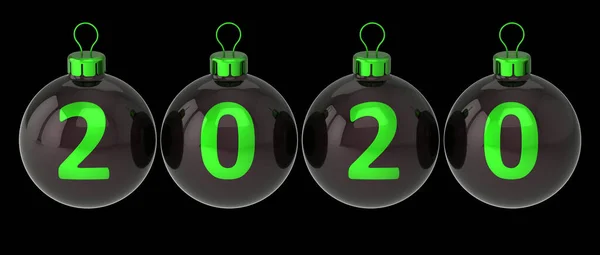 Ano Novo 2020 bolas de Natal decoração preto com data verde — Fotografia de Stock