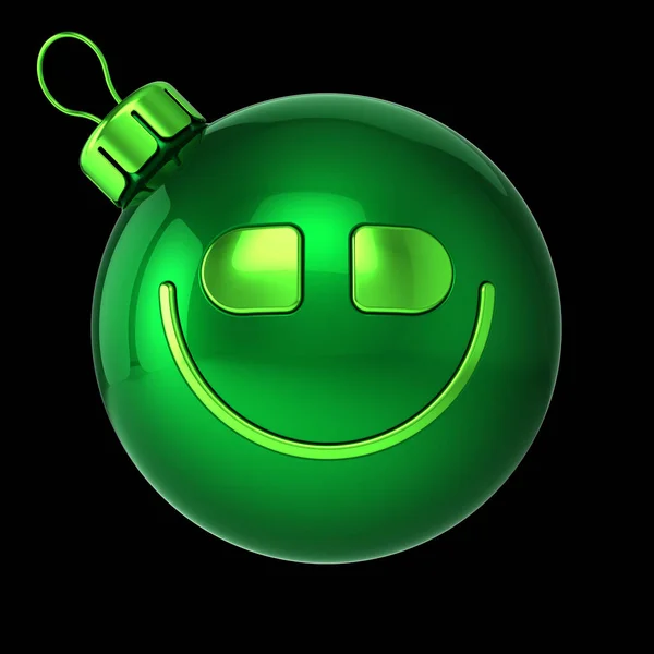 Sorrindo verde bola de Natal cara de cabeça engraçado. Feliz Ano Novo — Fotografia de Stock