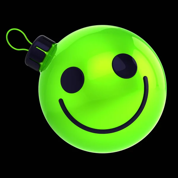 Neon Green Christmas Ball Smiling Face Expression Avatar New Year — Stock Photo, Image