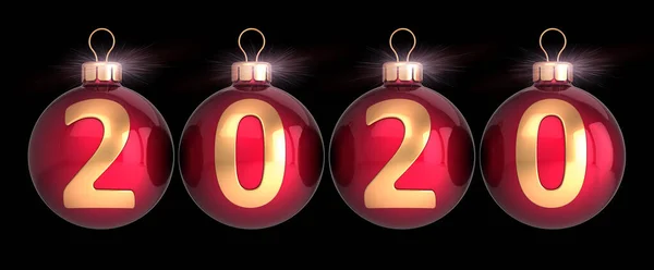 Nuevo 2020 Año Navidad bolas decoración rojo con fecha de oro — Foto de Stock