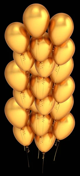 Baloons gouden ballonnen groep vliegen omhoog. Gelukkige verjaardag feest decoratie Stockfoto