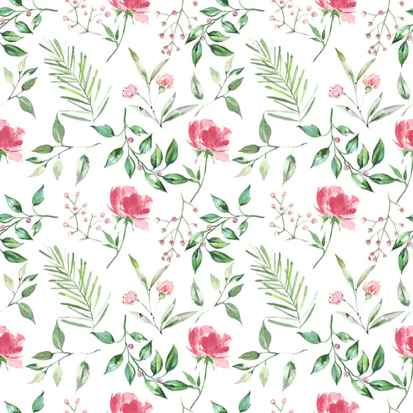 Wild forest herbs and flowers seamless pattern