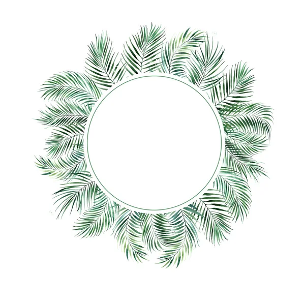 Runder Rahmen aus Palmblättern. Gestaltung der grünen Natur. — Stockfoto