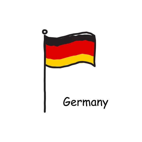 Hand Drawn Sketchy Germany Flag Flag Pole Three Color Flag — Stock Vector