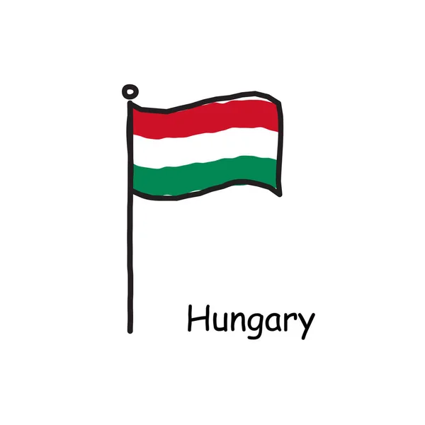 Kézzel Rajzolt Vázlatos Magyarország Zászló Zászlórúdra Három Színű Zászló Készletvektor — Stock Vector
