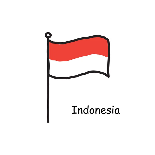 手描きのインドネシア国旗が旗竿に描かれています 3色の旗 ストックベクトルイラスト — ストックベクタ